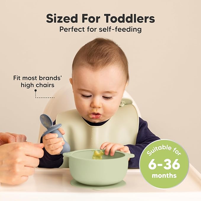KeaBabies 2-Pack Baby Bowls with Suctions, Lids - Silicone Toddler Suction Bowls for Baby Boy, Girl, Kids, Food Grade Silicone, BPA-Free, Dishwasher Safe, Toddler Eating Essentials (Sage)