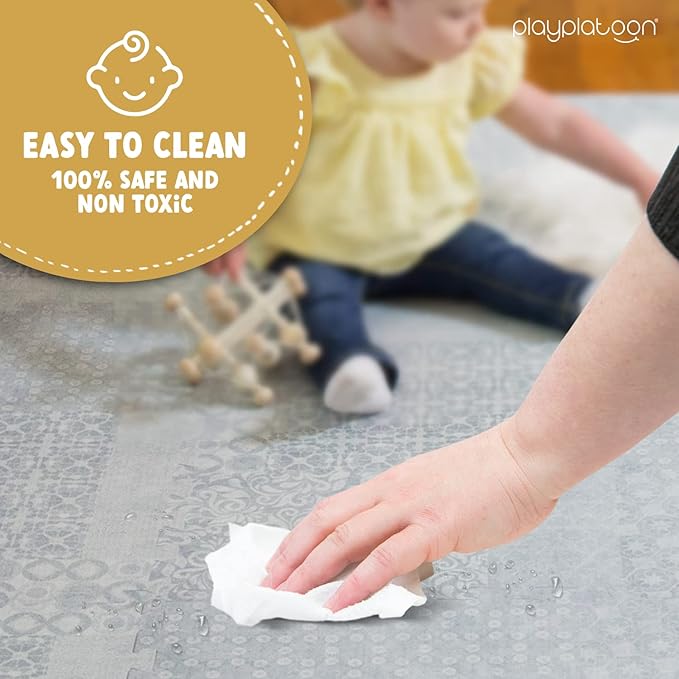 Play Platoon Non-Toxic Extra-Thick Children's Play Mat, 16 Tile - 96 x 96 inch Comfortable Cushiony Foam Floor Puzzle Mat for Kids & Toddlers with 24 x 24 inch Tiles - Grey, Boho Modern