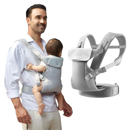 IULONEE Baby Carriers from Newborn with Detachable Bibs Ergonomic Portable Baby Front & Back Backpack Carry Adjustable Toddlers Carrier for Infant Within 33lbs Light Gray