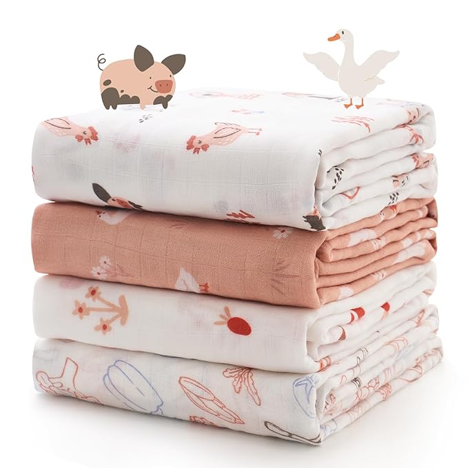 Momcozy Muslin Best Wishes Swaddle Blankets, Ultra Soft Neutral Registry Essentials, Pasture Pals & Pumpkin Dreams, Breathable Large 47'' x 47'' Newborn Boys Girls Receiving Blanket