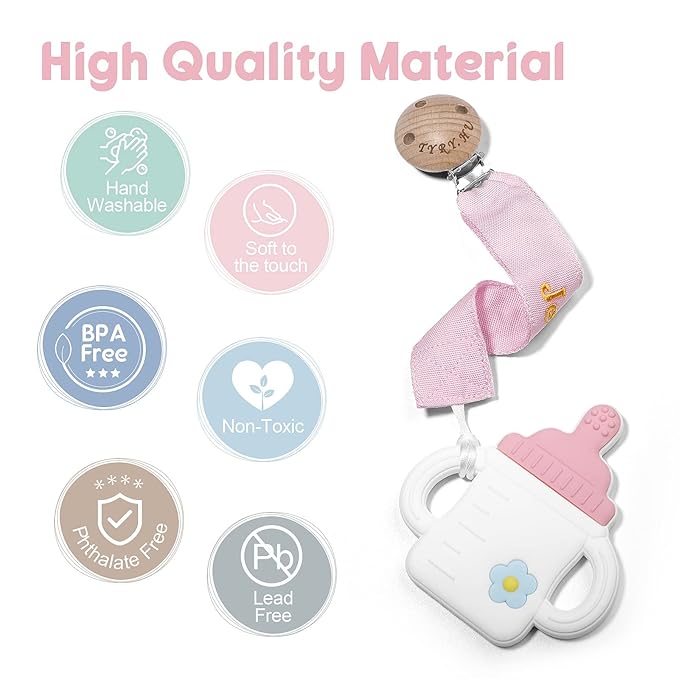 TYRY.HU Personalized Pacifier Clip with Name, Embroidery Ribbon Pacifier Holder for Baby Girls and Boys, Neutral Pacifier Leash Universally Fit All Pacifiers & Baby Toys, 2 Pack Baby Gift(Pink, Green)