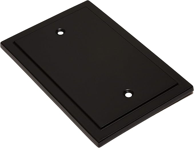 Modern Edge Switch Plate Wall Plate Outlet Cover, Durable Solid Zinc Alloy (Single Blank 2PK, Matte Black)