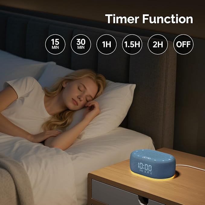 1Mii White Noise Sound Machine for Sleep, Pink Noise Machines for Baby Adults Sleeping, 18 Soothing Sounds with 7-Color Night Light, Timer, Alarm Clock, 16 Volume Levels, Remote App Control - Blue