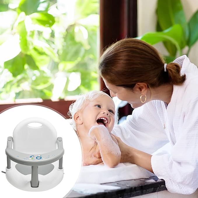 Foldable Baby Bathtub Seat, Non-Slip Infants Bath Chair, Cute Shape Shower Chairs for Tub Sitting up, Surround Bathroom Seats for Newborn Infant 6-18 Months (Baby Grey)