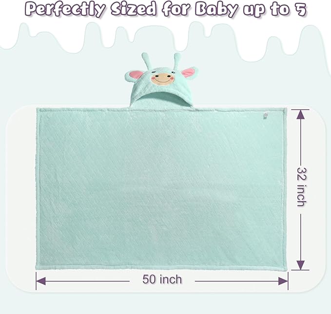 Hooded Bath Towels for Babies, 50 * 32 Inches Skin-Friendly Baby Towel with Animal Hood, 2-Pack Ultra Absorbent Thick Soft for Boys&Girls, White Sheep & Green Giraffe