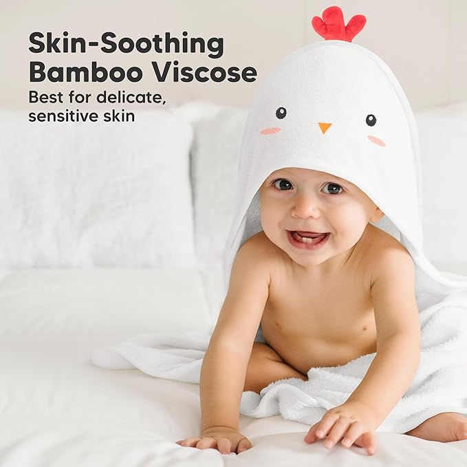 KeaBabies Hooded Baby Towel for Newborn - Viscose Derived from Bamboo Large Baby Bath Towels with Hood for Boys, Girls, Toddler, Extra Absorbent & Soft Newborn Bath Essentials (Rooster, Regular)