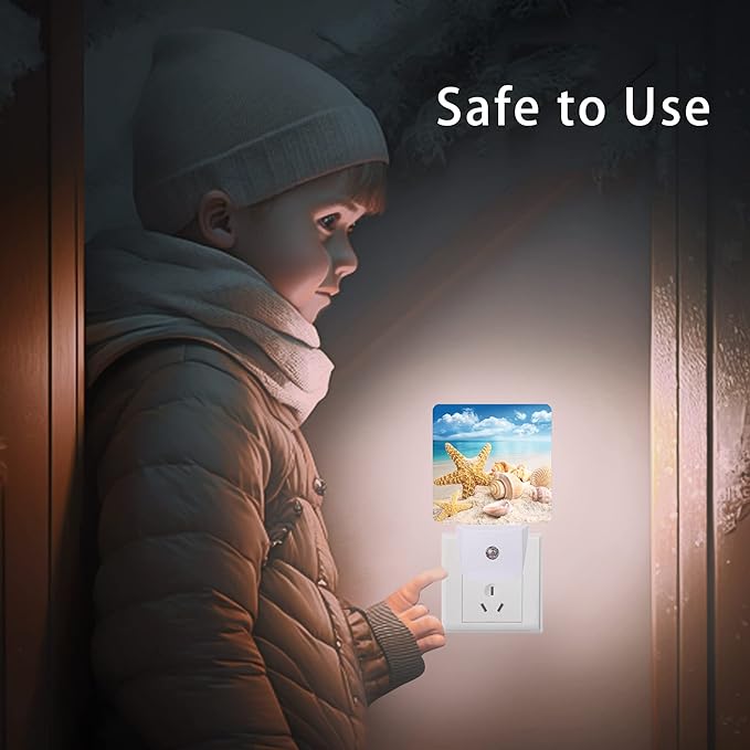 Starfish and Seashells Beach Night Light,Night Lights Plug into Wall for Boys Girls, Led Lights Indoor Home Decor 0.5W Nightlight Sleep Friendly