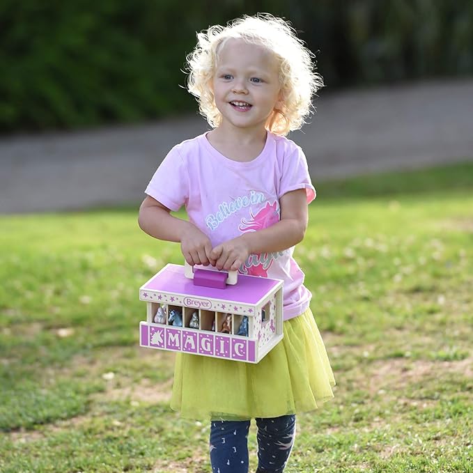 Breyer Unicorn Magic Wooden Carry Stable Playset with 6 Unicorns – Unicorn Gifts for Girls | Toys for Kids Ages 4–8 | Hand-Painted Horses in Carrying Case | Imaginative Play Set