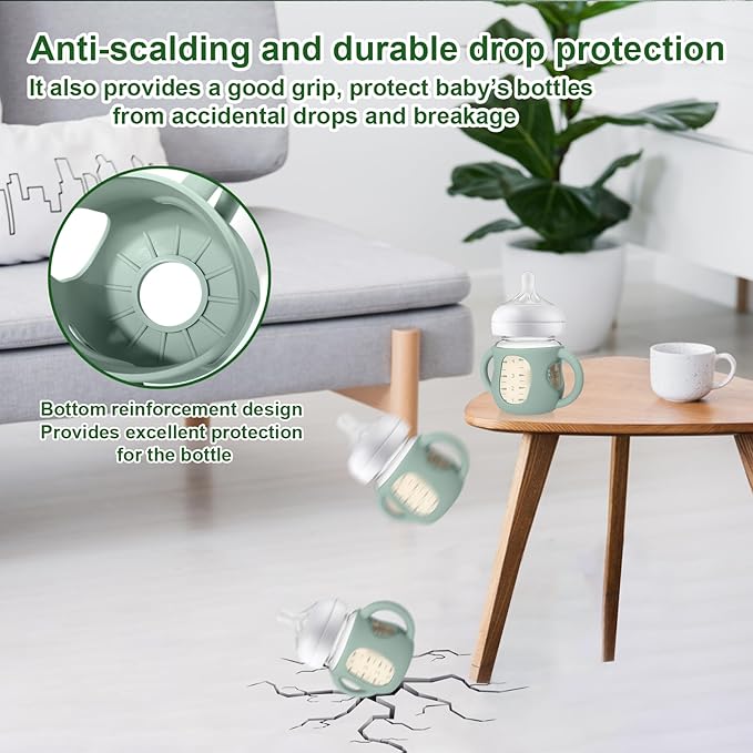 Juome Silicone Sleeves with Handles for Avent Natural Glass Baby Bottle - 3 Pack Anti Breakage Baby Bottles Holder, Compatible with Philips Avent Anti Colic Baby Bottles 4 oz