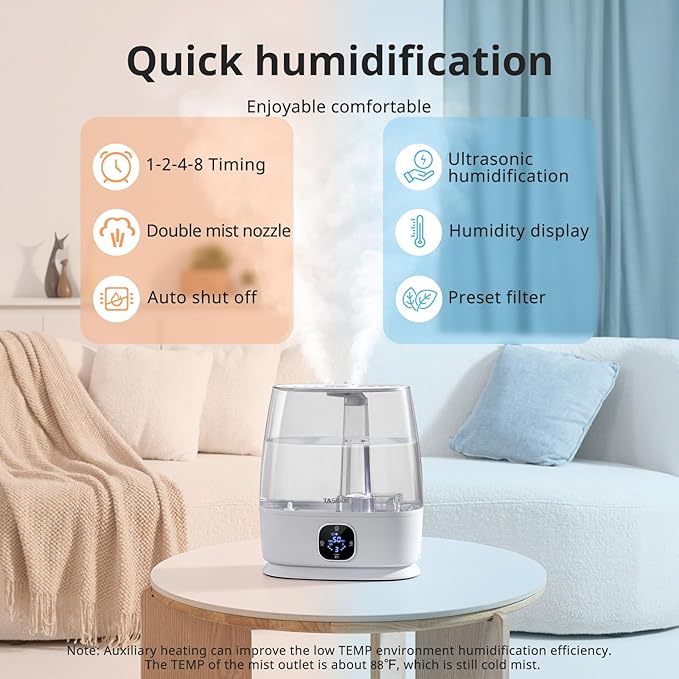 Humidifiers for Bedroom Home, 6L Cool and Warm Mist Air Humidifier for Large Room Baby Nursery, 50H Easy Clean and Top Fill, Quiet with Ultrasonic, Essential Oils, Auto Mode, for House, Plants