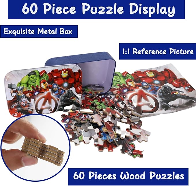Jigsaw Puzzles for Kids Ages 4-8 in Reusable Metal Box,60 Pieces Puzzle Toys for Children Girls & Boys,Learning Educational Kids Puzzles Toys Preschool Puzzles (0682)