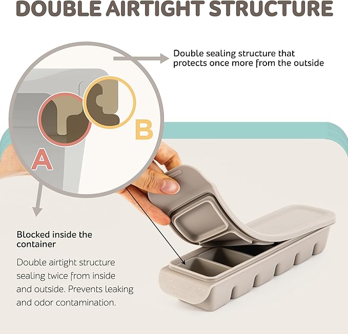 6 Section-1oz, Taupe Brown Breastmilk Freezer Storage Trays, Food Grade Silicone Tray container Leak Resistant with Lids Baby, Toddler Food Fruit Vegetable Purees Storage Container | BPA Free