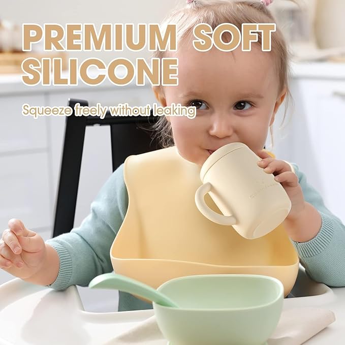 Cuddle Campus Sippy Cups 7OZ, [4 in 1] Baby Cups, Shatterproof Silicone Straw Cup,Open Cup for 6M, 6M+,6-12 Months,1/1+ Year Old Baby,Toddler