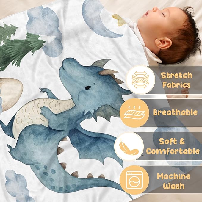 Personalized Baby Boy Blanket with Dinosaur Design, Custom Name Blanket for Toddlers Infants Boys Girls, Nursery Double Layer Dotted Backing Receiving Swaddle, Adorable Baby Gift Idea(60"x80")