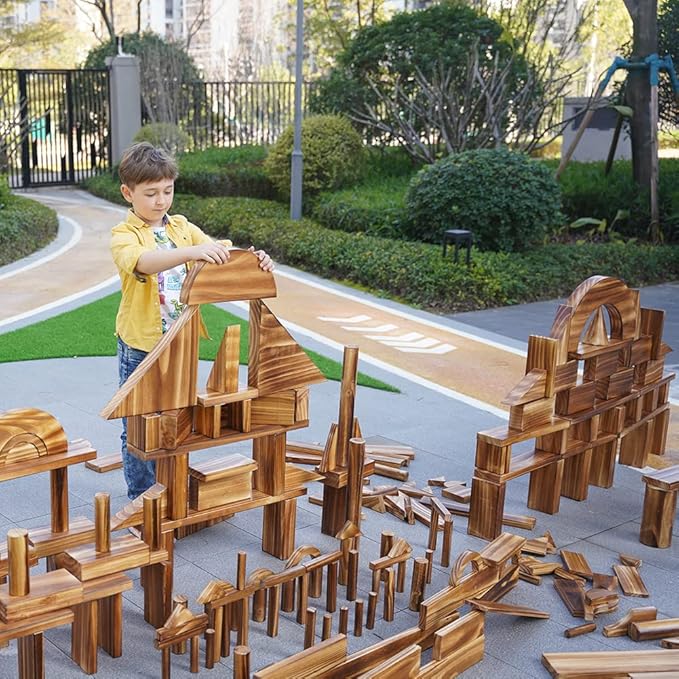 Mega Outdoor Carbonized Wooden Building Blocks Set 54 pcs for Kids Toddlers 3-12, Giant Carbonized Outside Wooden Blocks Playset for Kindergarten Yard, Jumbo Blocks (Giant Set 3#: 46.9 lbs(21.3kg)