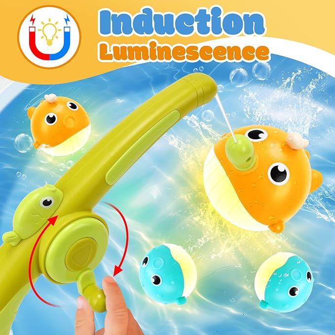 Light Up Bath Toys for Kids Ages 1- 3,7PC No Holes Baby Shower Bath Toys Set,Fun Magnetic Fishing Game Bathtub Toy,Birthday for Toddler Boys Girls 1 2 3 4 5 6 Old Year
