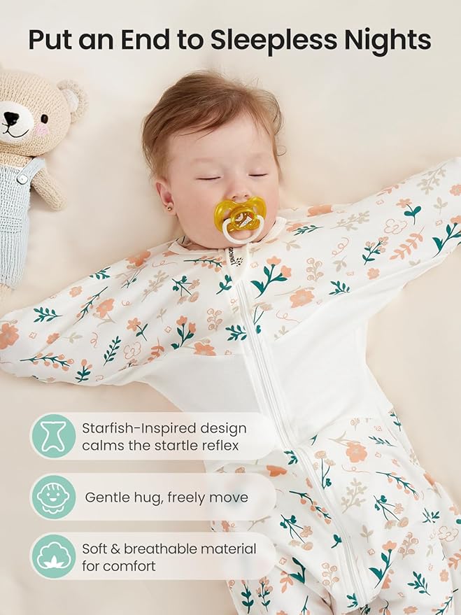 GROWNSY Transitional Swaddle Sleep Sack 6-12 Months,Starfish Design Baby Swaddle Sack, Dual-Zipper for Easy Diaper Changes, Proper Hip Development & Openable Foot Button, 19-27 lbs, Spring Garden