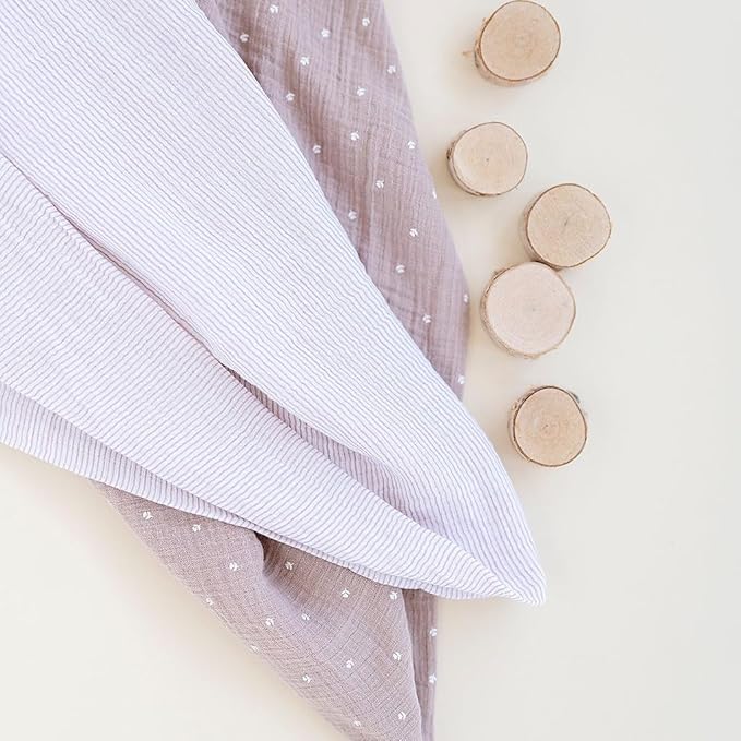 Ely's & Co. Cotton Muslin Swaddle Blanket 2-Pack — 100% Cotton Muslin Extra-Large Swaddle Blankets (47” x 47”) White Tulip on Pink + Stripes
