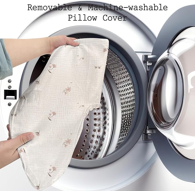 Little Grape Land Muslin Nursing Pillow, Soft 100% Cotton Breastfeeding Pillow with Breathable Cotton Removable Cover, Fog Flower Breast Feeding Pillows for Babies 0-12 Months with Protective Zipper