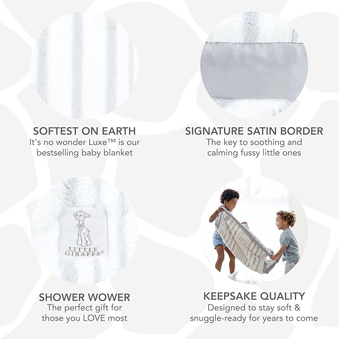 Little Giraffe Luxe Baby Blanket – 29x35” Satin Trim, Strand Silver | Ultra-Soft, Hypoallergenic Stroller & Nursery Blanket | Perfect for Newborns & Toddlers