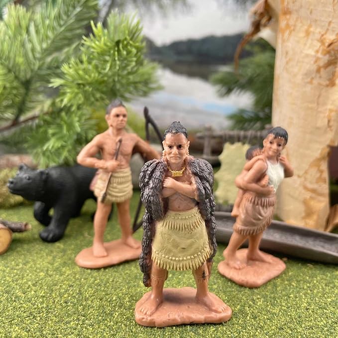 Safari Ltd. Powhatan Indians TOOB - 12 Figurines: Camp Fire, Canoe, Deer Hide, Warriors, Pocahontas, Chief Whunsoncock, & More - Educational Toy Figures For Boys, Girls & Kids Ages 3+