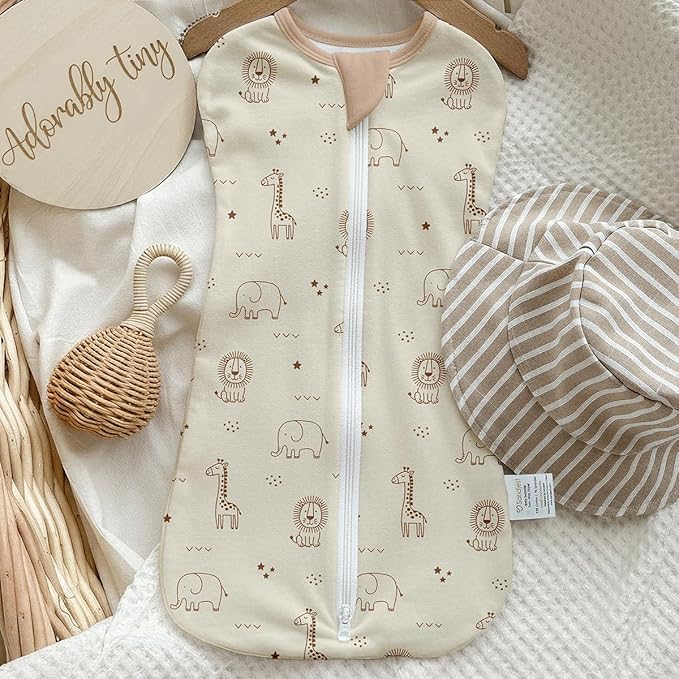 SANDJEST Baby Swaddle 0-2 Months, Cotton Arm-in Zipper Sleep Sack, Wearable Blankets Wrap for Newborn Infant Girls and Boys (Woodland Animal, Pack of 1)