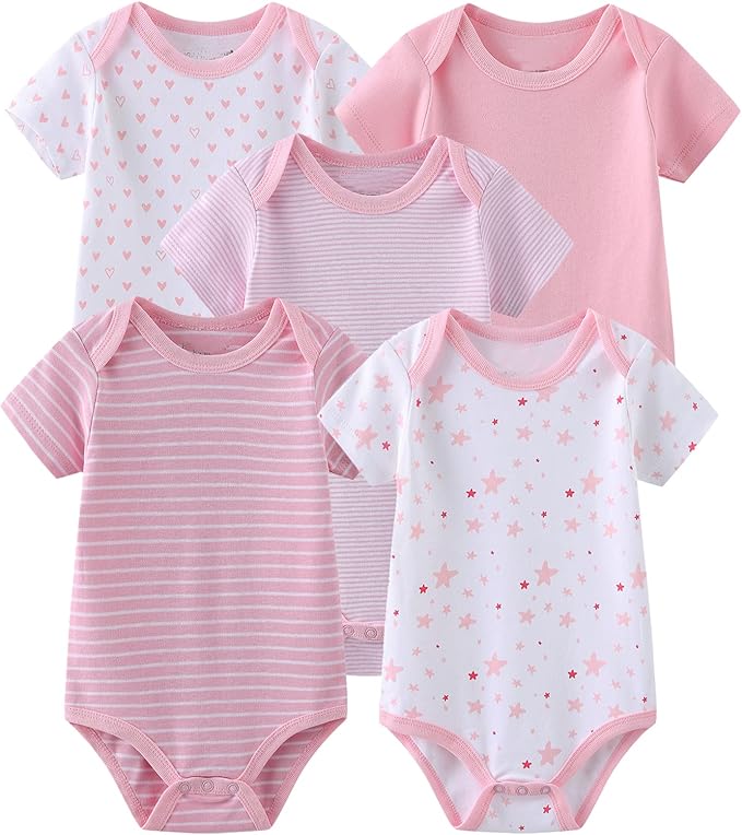 Chamie Newborn Baby Cute Design Bodysuit Short Sleeve One-Piece Baby Clothes for Boys and Girls
