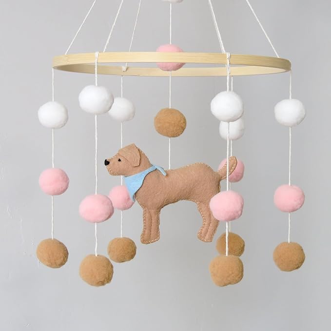 Baby Crib Mobile for Girls Boys Dog Theme Baby Mobile for Crib Mobile for Bassinet with Felt Ball
