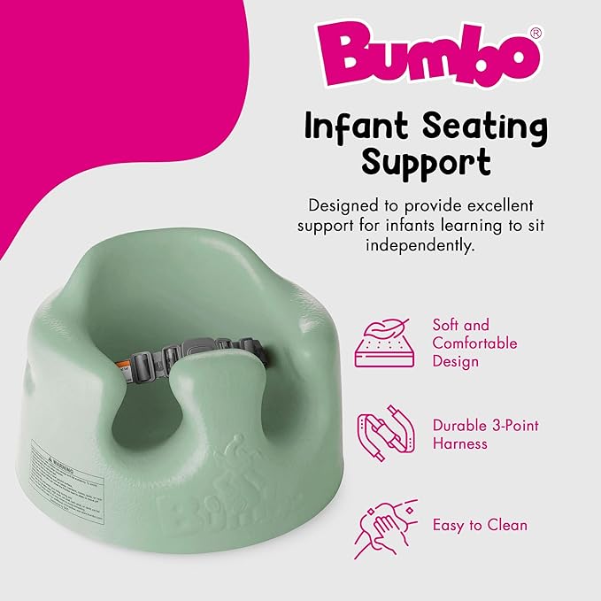 Bumbo Baby Infant Soft Foam Comfortable Support Wide Floor Seat with 3 Point Adjustable Harness for Ages 3 to 12 Months, Hemlock