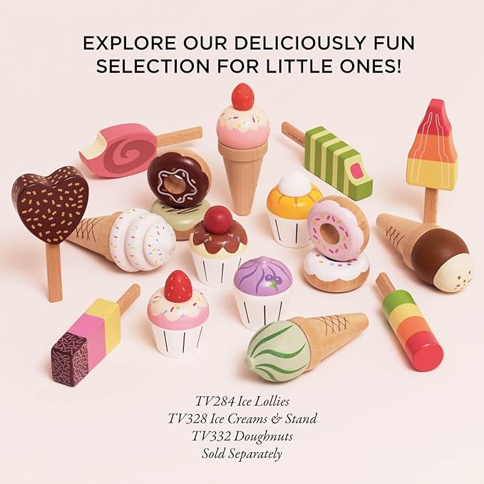 Le Toy Van - Adorable Honeybake Petit Four Cupcakes | Childrens Wooden Food Pretend Toy Cakes | Birthday Cake Or Afternoon Tea Role Play Toy (TV331)