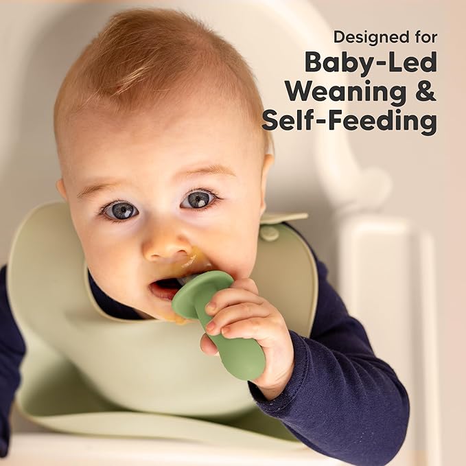 KeaBabies 4-Pack Silicone Baby Spoons and Forks Set - Baby Led Weaning Utensils 6-12 Months, Self Feeding Toddler Spoon & Fork for Training, Teething, Easy to Hold, BPA-Free Silicone (Desert)