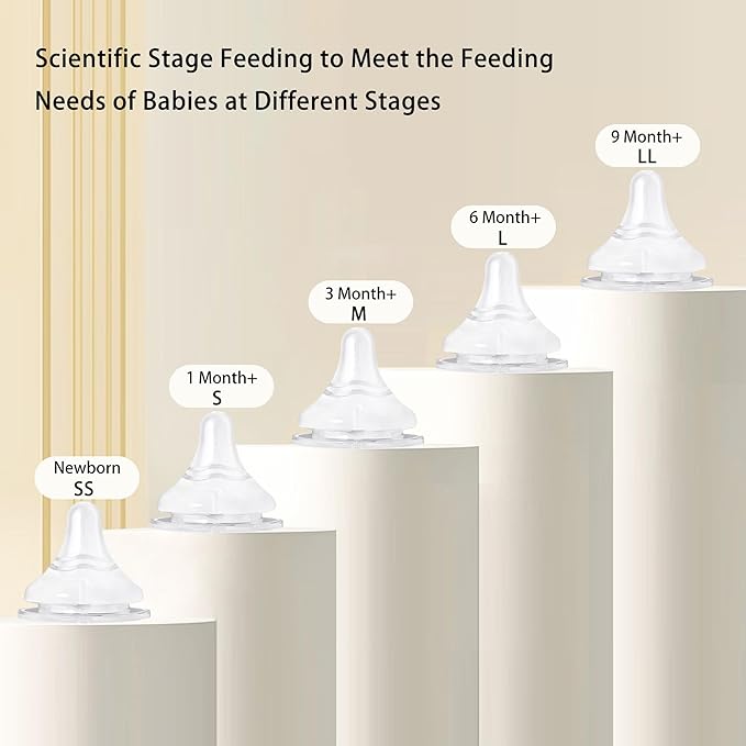 Natural Glass Baby Bottle for Breastfeeding Babies, 3oz Newborn Anti-Colic Baby Bottle with Slow Flow Nipples (SS), Clear, Wide Neck, 4 Pack, 0 Months+