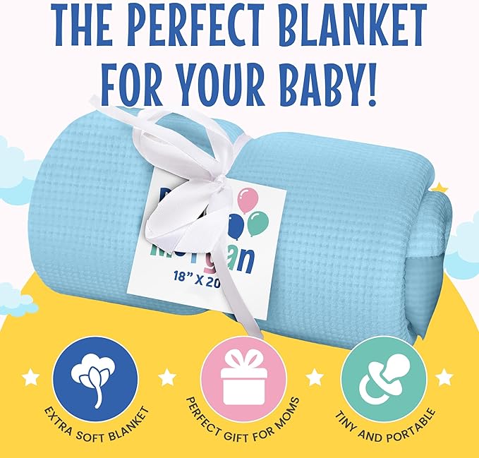 Thermal Waffle Knit Baby Blanket - Soft Breathable Mini Blanket for Newborns and Infants - Toddler Blankey for Strollers, Travel, Naptime, Nursery and More - 18" x 20" (Blue, Nylon Trim)