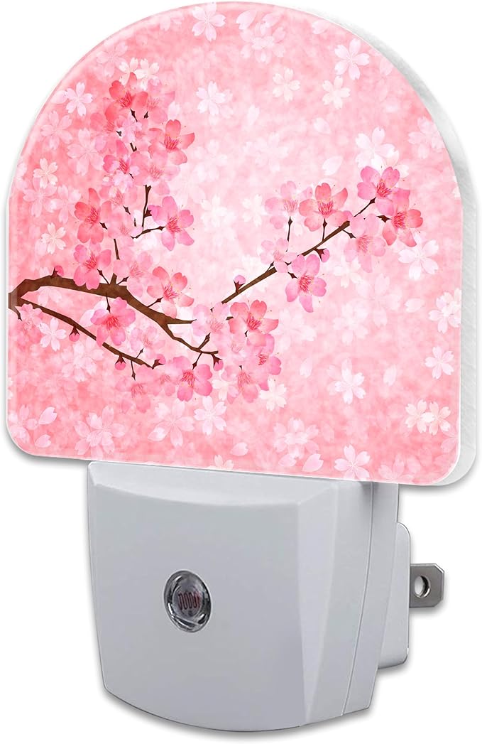 Pink Cherry Blossoms Night Light Plug into Wall, Blooming Cherry Tree Dusk to Dawn Night Light Plug in,0.5w Energy Saving Sleep Friendly NightLight for Kids Boys Girls Home Decor