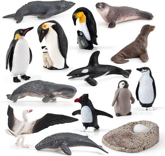 14PCS Antarctica Penguin Figurines Toy Playset Arctic Penguin Lifecycle Realistic Sperm Whale Toys Cake Decoration Christmas Birthday Party Supplies Decor