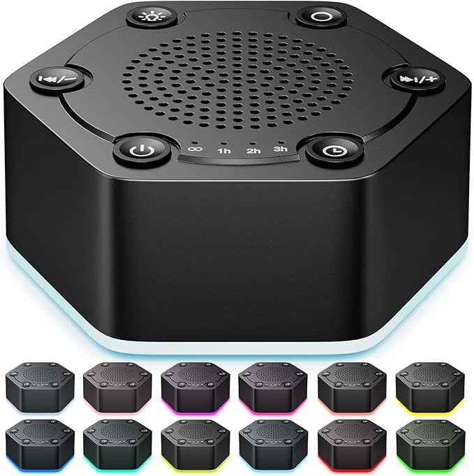 High Fidelity White Noise Sound Machines with 30 Unique Non-Looping Soothing Sounds 12 Colors Night Light 4 Timers 10-Level Brightness 32-Level Volume and Memory Function
