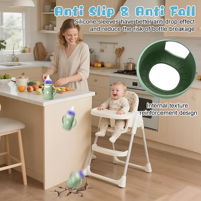 Mity rain 3 Pack Silicone Sleeves for Lansinoh Glass Bottles 5 OZ - Anti Breakage Baby Bottle Holder, Compatible with Lansinoh Glass Bottles for Babies with Handle