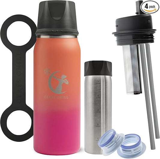 CERES CHILL OG Breastmilk Chiller Bundle with Straw Lid & Infuser – 12–34oz Portable Breast Milk Cooler & 2 Storage Bottles with Universal Pump Adapters – Dawn - Special Edition