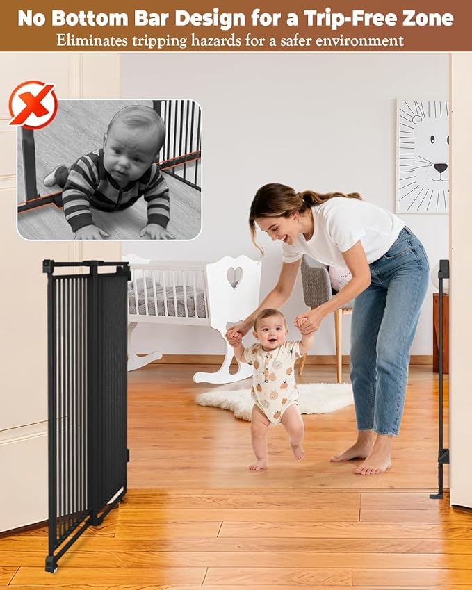 34-53" No Bottom Bar Baby Gates Dog Gate for Stairs, 39" Extra Tall Child Safety Gate with Auto Close Design, Large Walk Thru Door, Extra Wide Hardware Mount Pet Gate for Doorways Deck Indoor Outdoor
