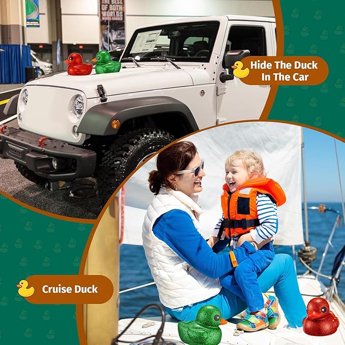 Honoson 2 Pcs 6.89 Inch Giant Glitter Rubber Ducks Big Sparkly Rubber Ducks Jumbo Bathtub Toys with Squeaky Sound for Baby Shower Pool Activity Birthday Gift(Glitter,Red, Green)