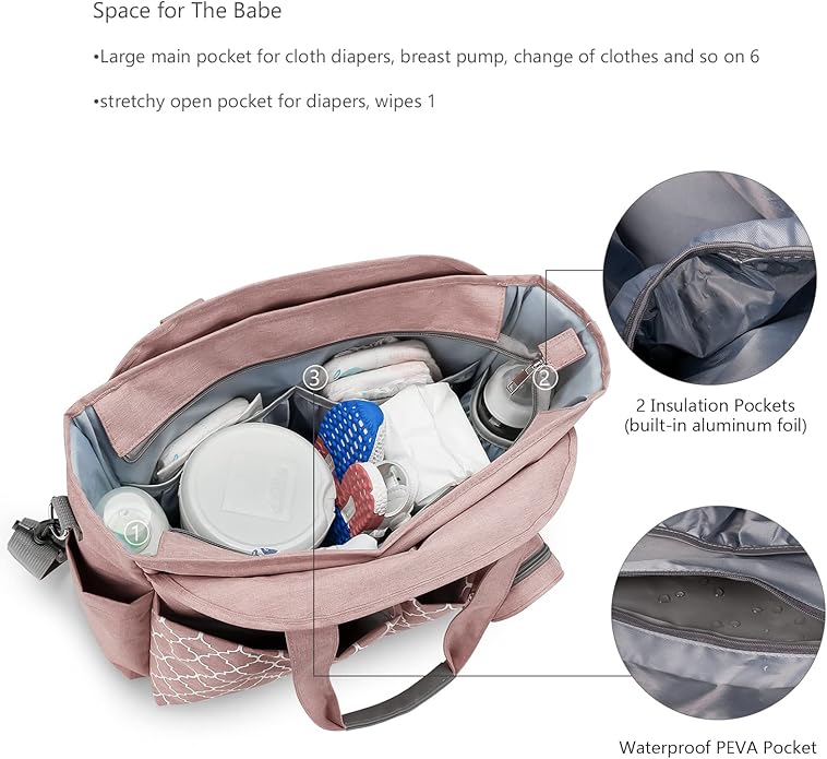 Lmbabter Diaper Bag Tote with Changing Station Upgrade Multi-Function Baby Bag with Adjustable Shoulder Strap