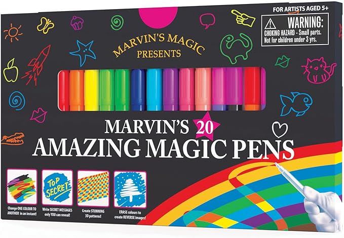 Marvin's Magic - Original x 20 Amazing Magic Marker Pens - Color Changing Magic Pen Art - Create 3D Lettering or Write Secret Messages - Includes 20 Magic Pens