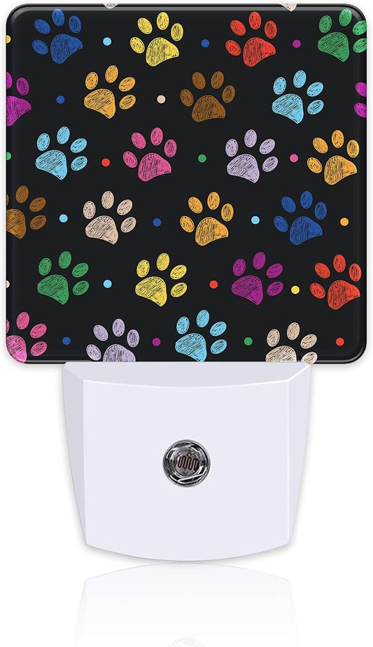 Colorful Paw Prints Night Light Plug into Wall, Animal Footprints Dusk to Dawn Night Light Plug in,0.5w Energy Saving Sleep Friendly NightLight for Kids Boys Girls Home Decor