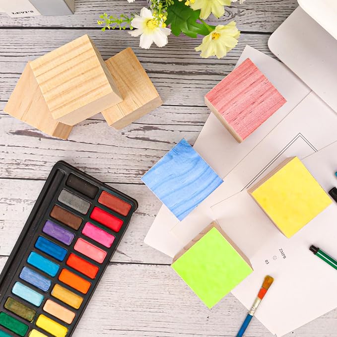 55 PCS Premium 2 Inch Wooden Cubes, Natural Pine Wood Cubes for Crafts, Wood Blocks Ready for Artistic DIY Projects-Unleash Creativity with Blank Wood Blocks