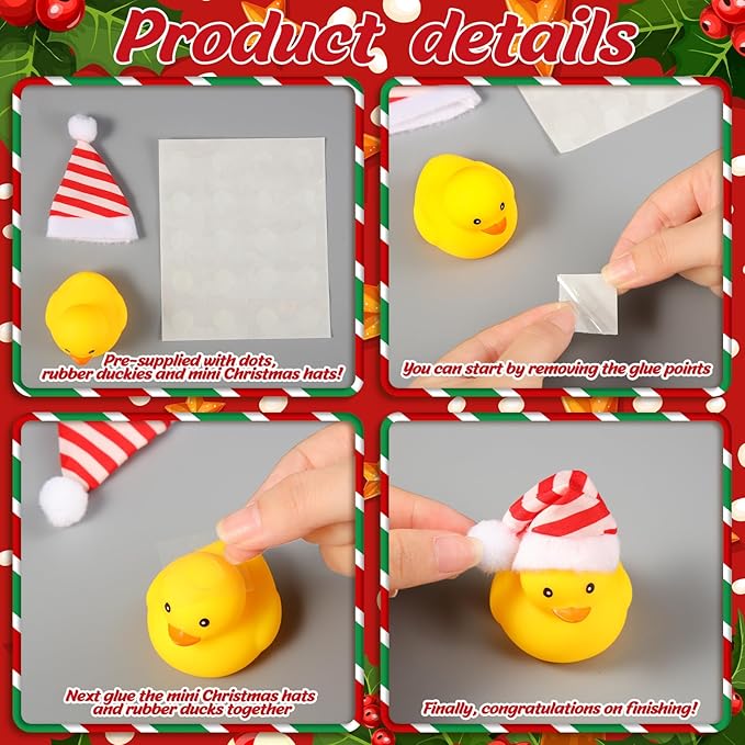 Liliful 24 Pcs Christmas Rubber Ducks with Hat Xmas Mini Rubber Ducks in Bulk Holiday Party Favors Bath Toys for Christmas Party Decor Gift (Striped Hat)
