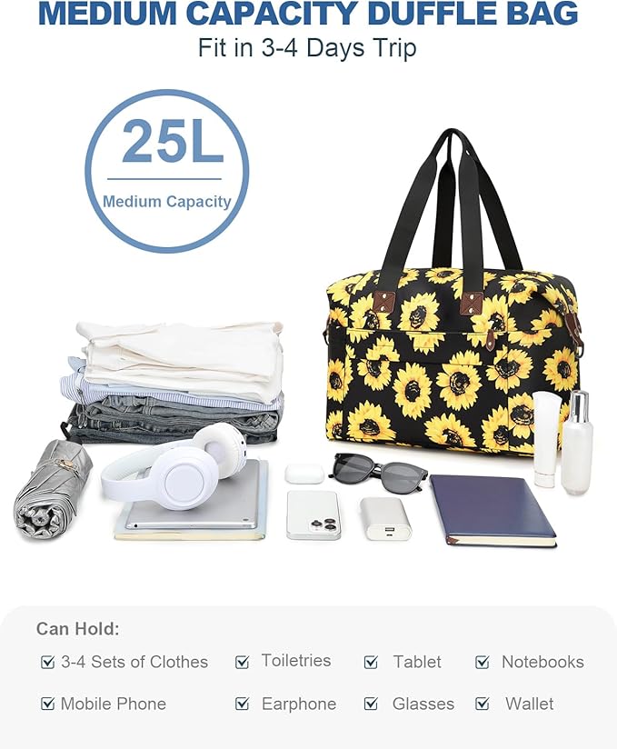 Travel Duffle Bag, Waterproof Weekender Overnight Hospital Bags for Women Men with Toiletry Bag Lightweight Carry on Personal Item Duffle Gym Bag for Travel, Airplanes, Sports