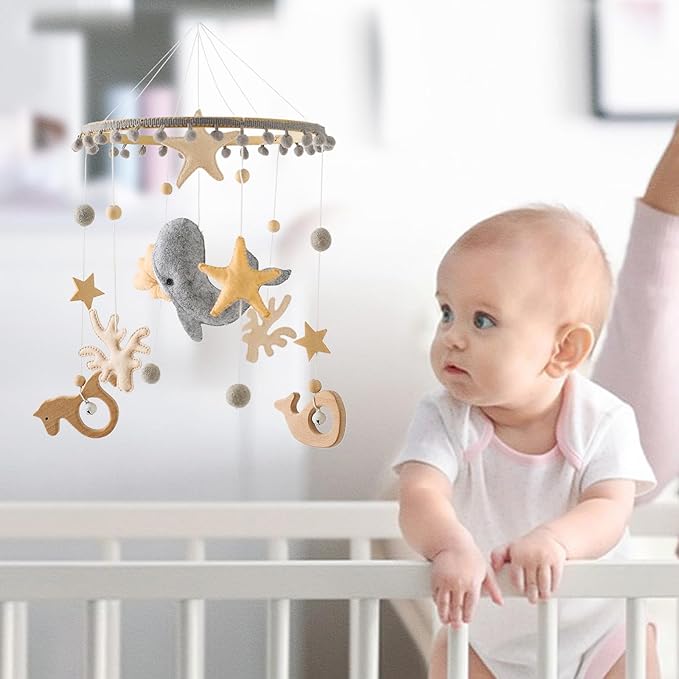 Crib Mobile for Baby Boys Girls Ocean Whale Nursery Mobile Gender Neutral Baby Mobile Handmade Ceiling Mobile Best Gifts for Christmas Birthday Baby Shower