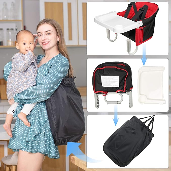 Fast Hook On Chair with Dining Tray, Fold-Flat Storage and Tight Fixing Clip Child Chair for Baby, Safe and High Load Design for Home and Travel