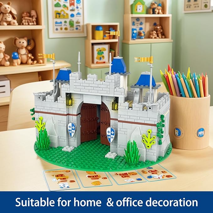 Usoway Medieval Knight Castle Building Blocks Set,Comes with 12 Knights Figures,Compatible with Lego Medieval Town Square Toys,for Adult and Children Ages 6+, 607016