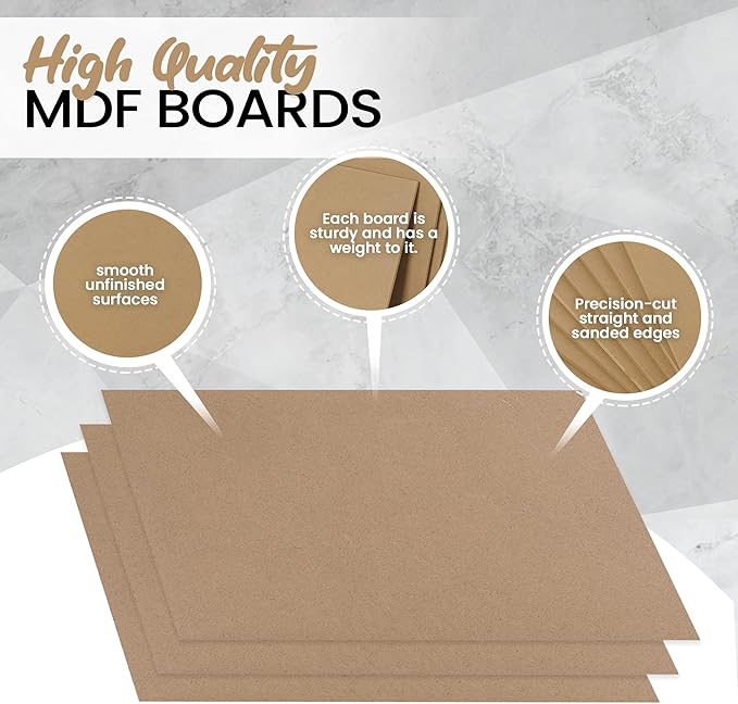 (8-Pack) CalPalmy 8” x 10” MDF Boards - 2mm Thick Boards for Carpentry, Interior Design, Hobby Crafts, and More - with Smooth, Unfinished Sides and Sanded Edges